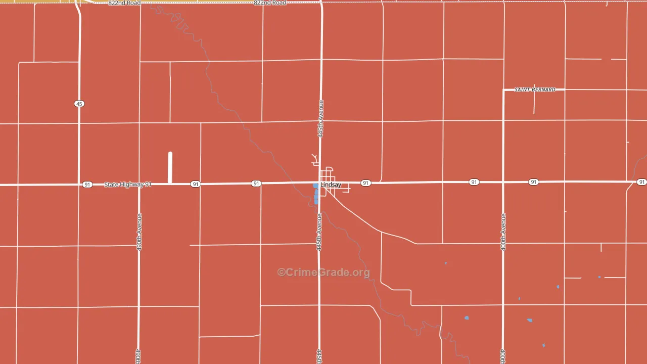 Lindsay, NE Map of Robbery Rates