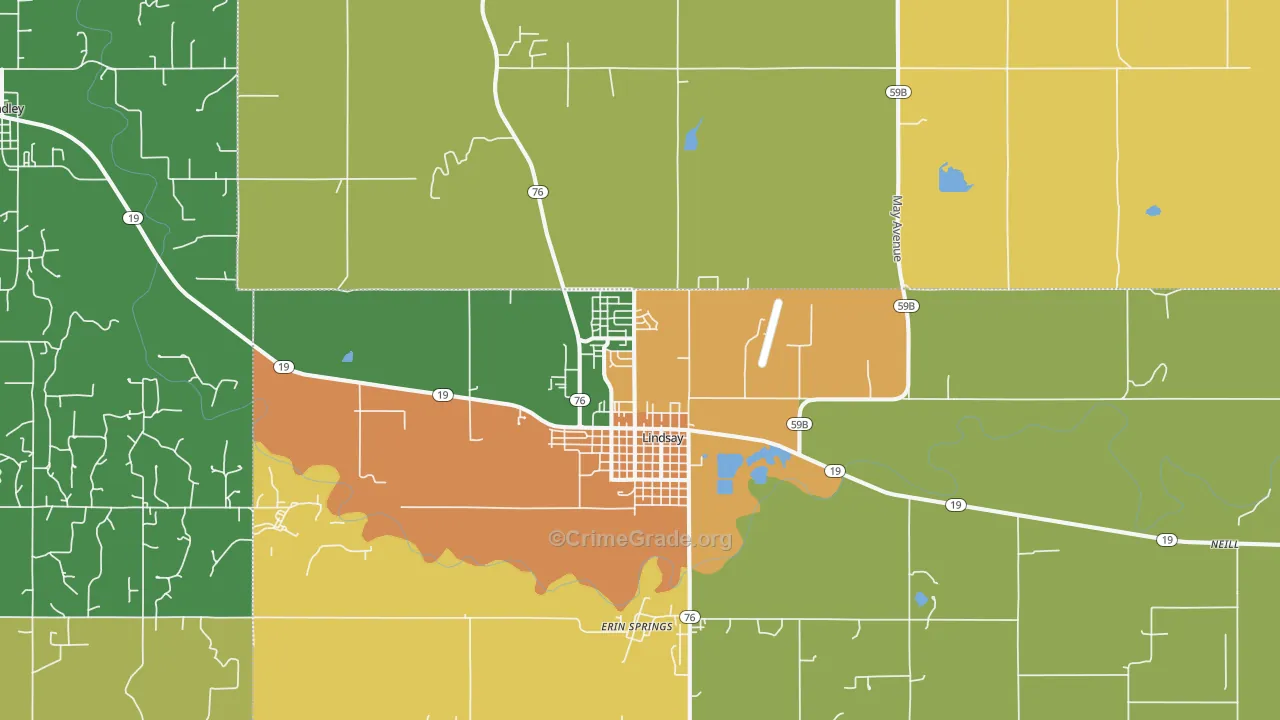 Lindsay, OK Map of Robbery Rates