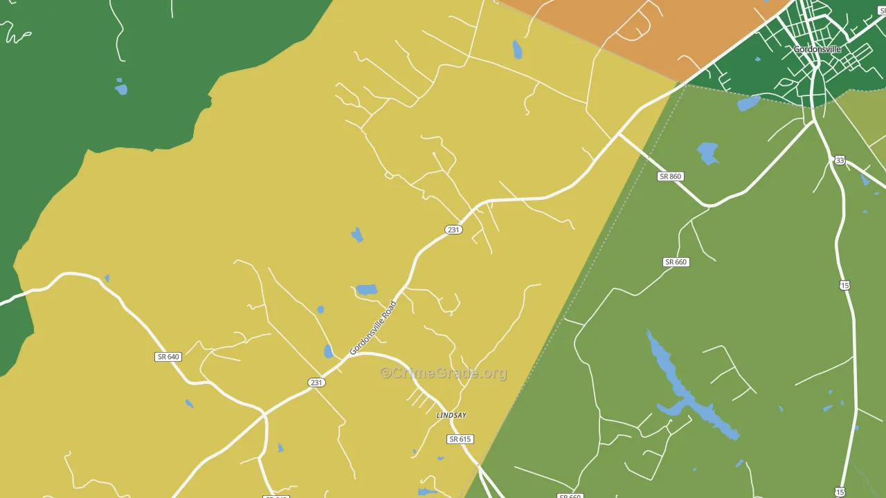 Lindsay, VA Map of Robbery Rates