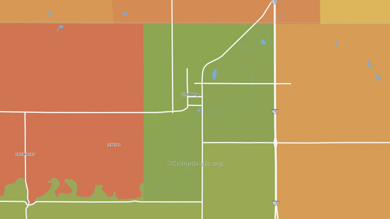 Lindsborg, KS Map of Robbery Rates
