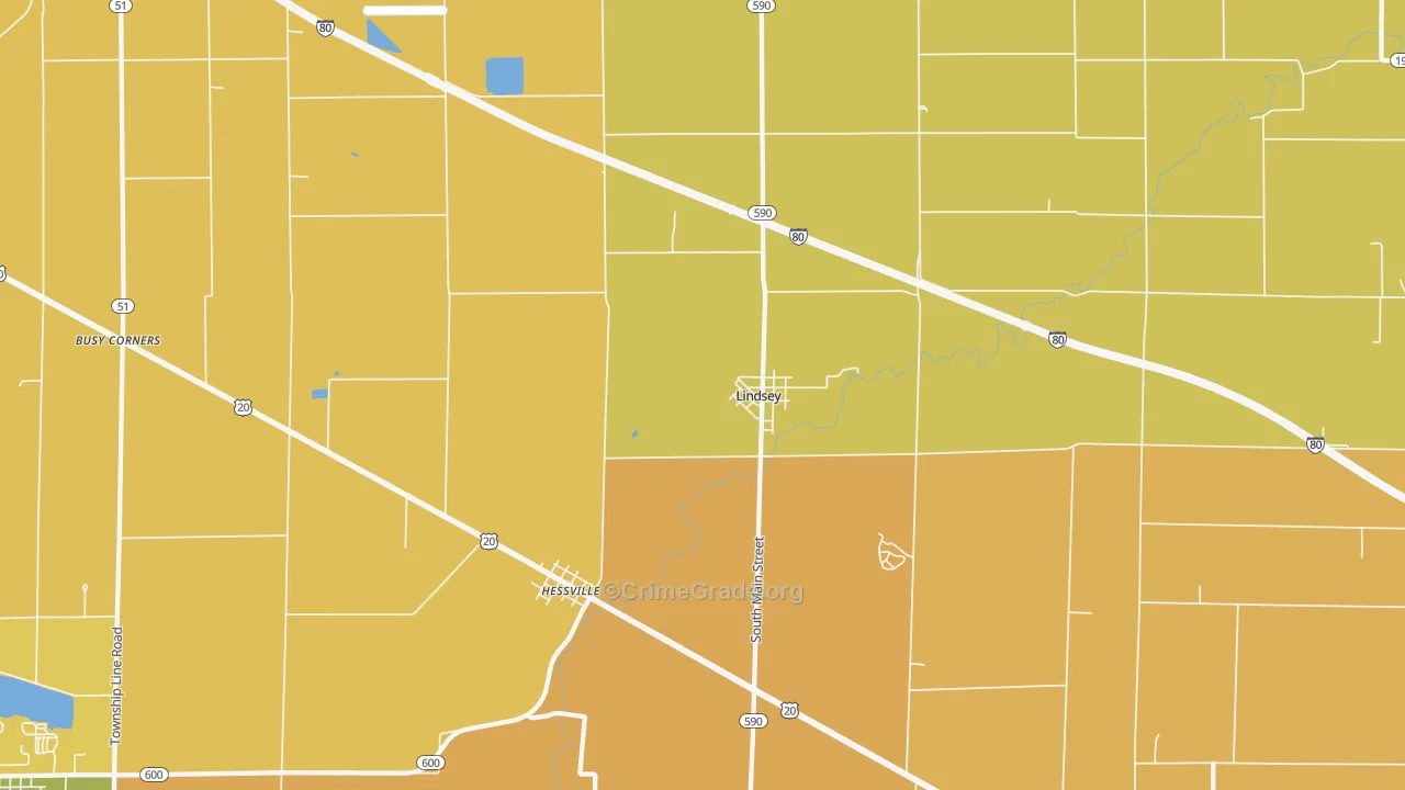 Lindsey, OH Map of Robbery Rates