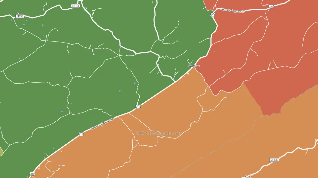 Lindside, WV Map of Robbery Rates