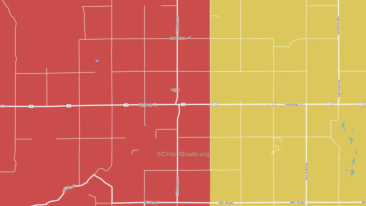 Lindy, NE Map of Robbery Rates