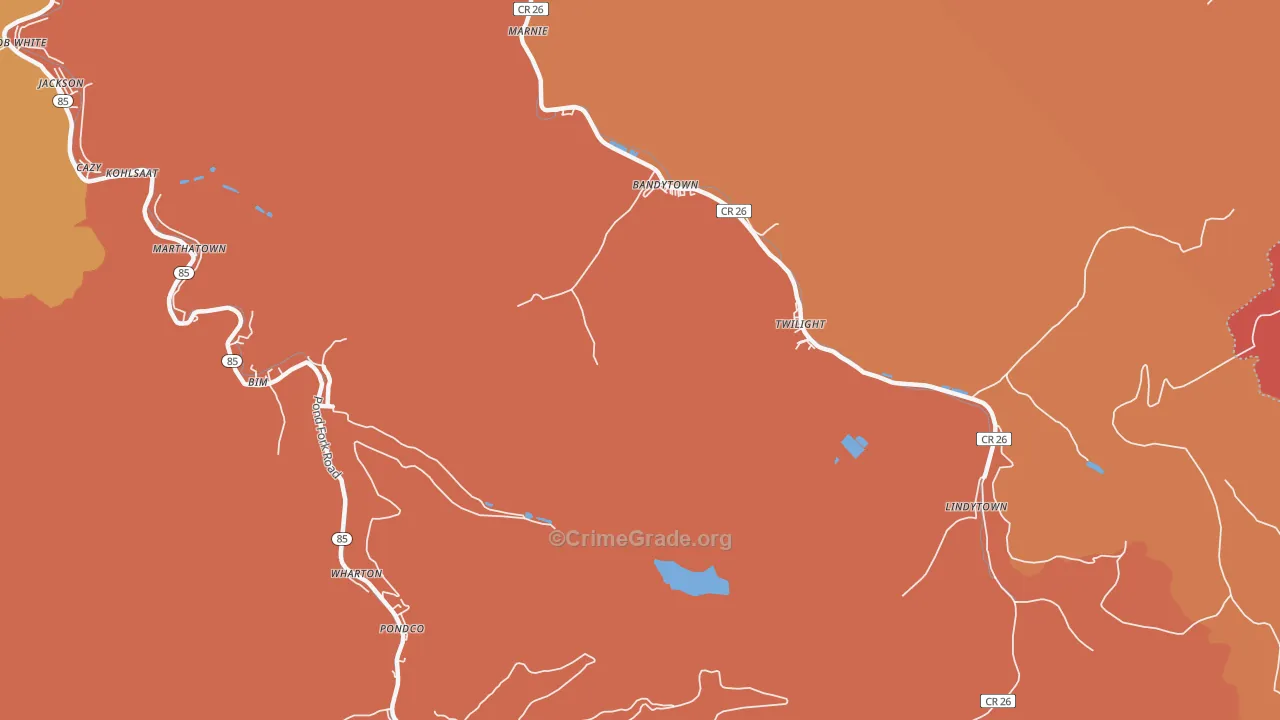 Lindytown, WV Map of Robbery Rates