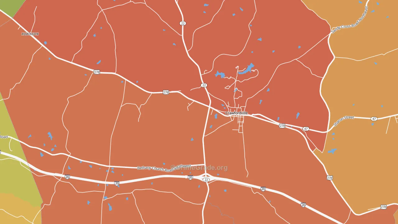Linesville, GA Map of Robbery Rates