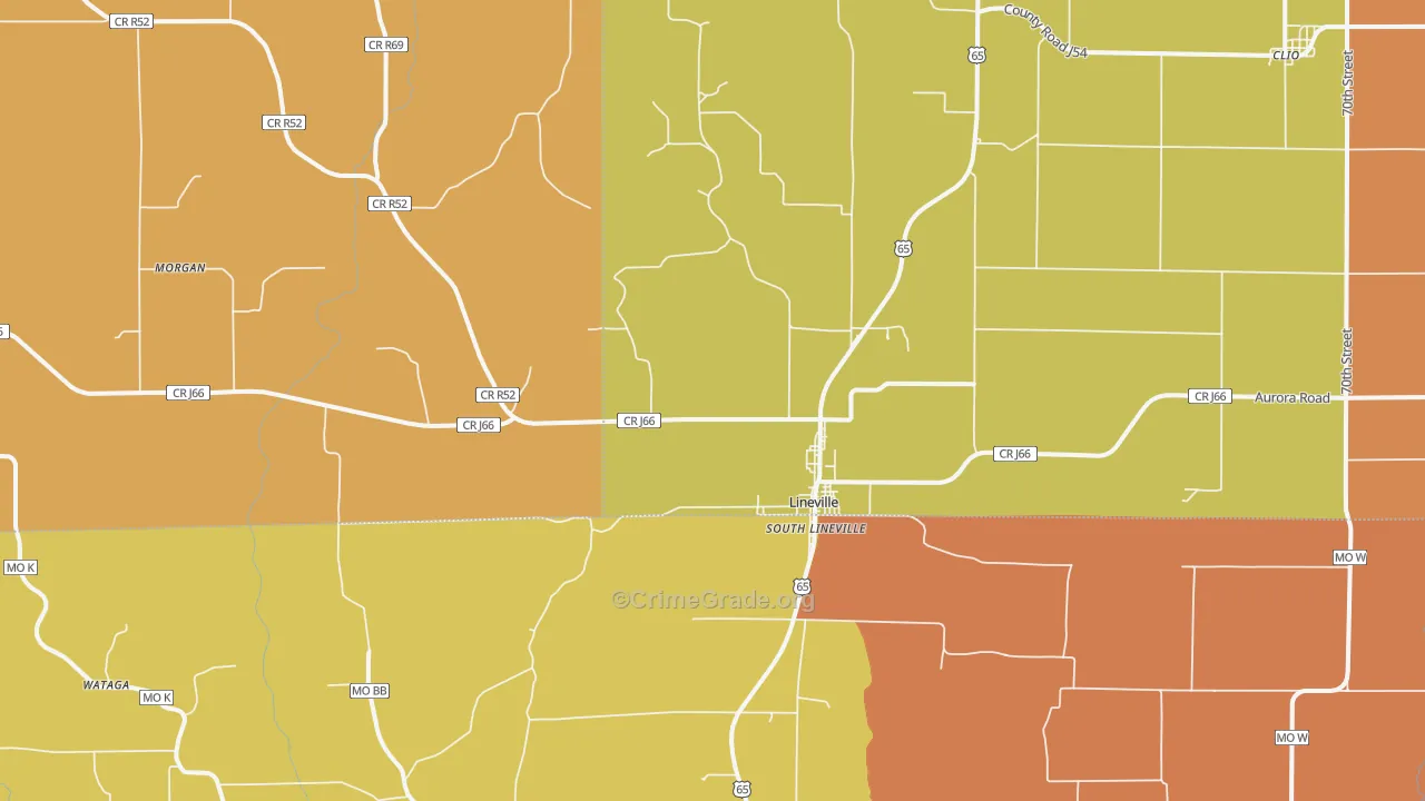 Lineville, IA Map of Robbery Rates