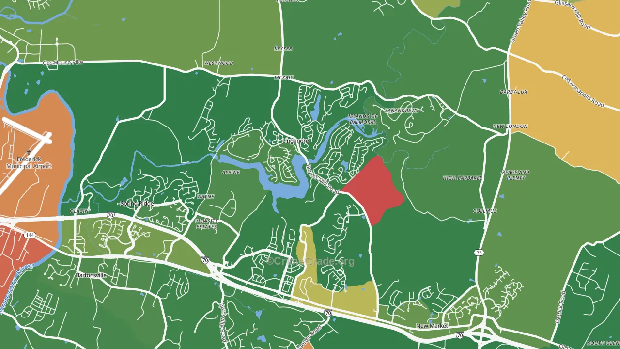 Linganore, MD Map of Robbery Rates