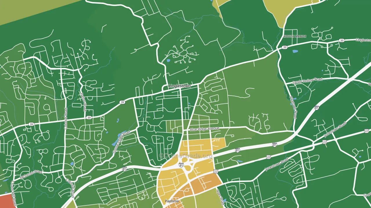 Linglestown, PA Map of Robbery Rates
