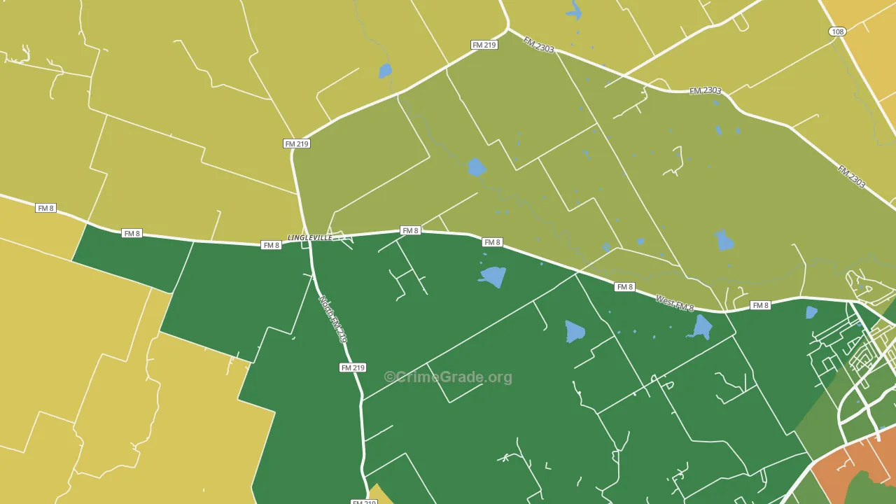 Lingleville, TX Map of Robbery Rates