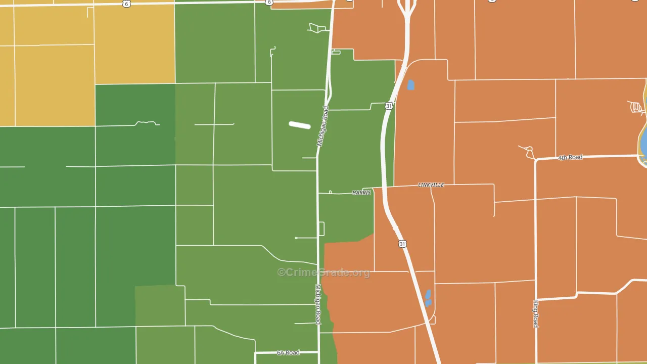 Linkville, IN Map of Robbery Rates