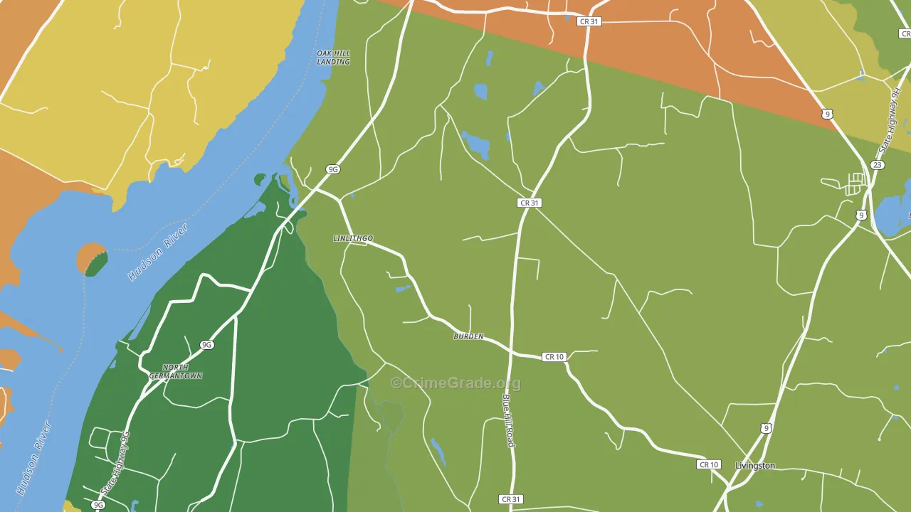 Linlithgo, NY Map of Robbery Rates