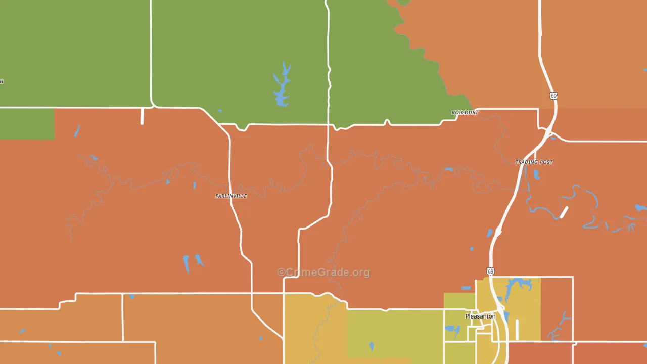 Linn County, KS Map of Robbery Rates