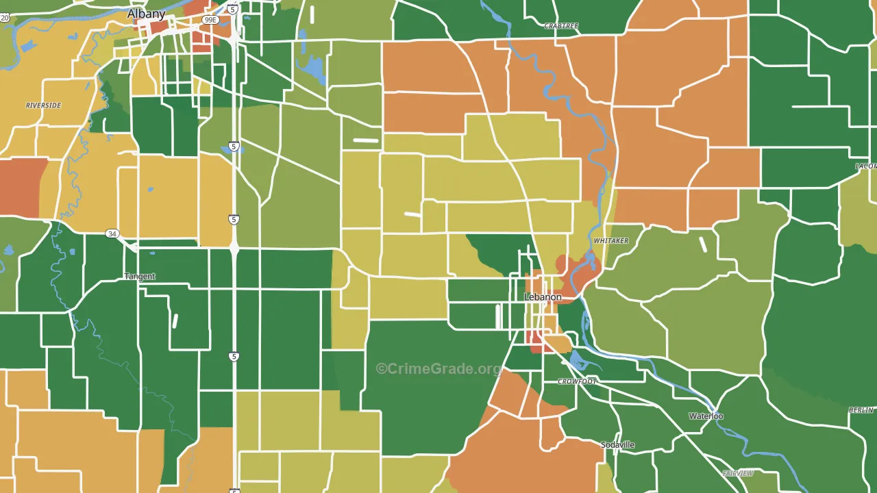 Linn County, OR Map of Robbery Rates