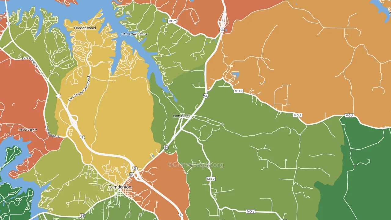 Linn Creek, MO Map of Robbery Rates