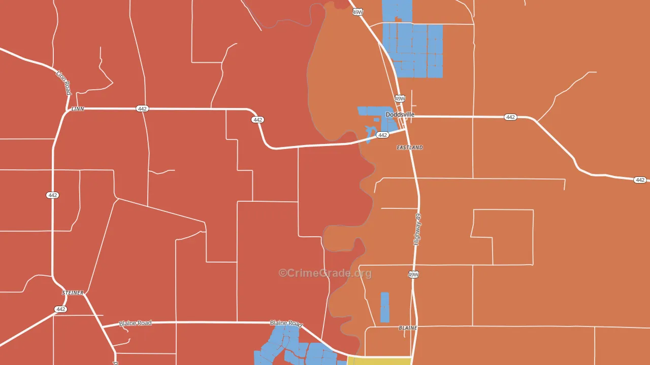 Linn, MS Map of Robbery Rates