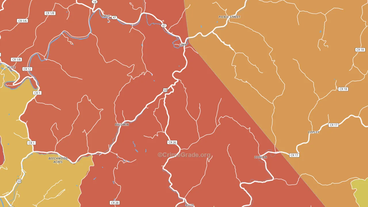 Linn, WV Map of Robbery Rates