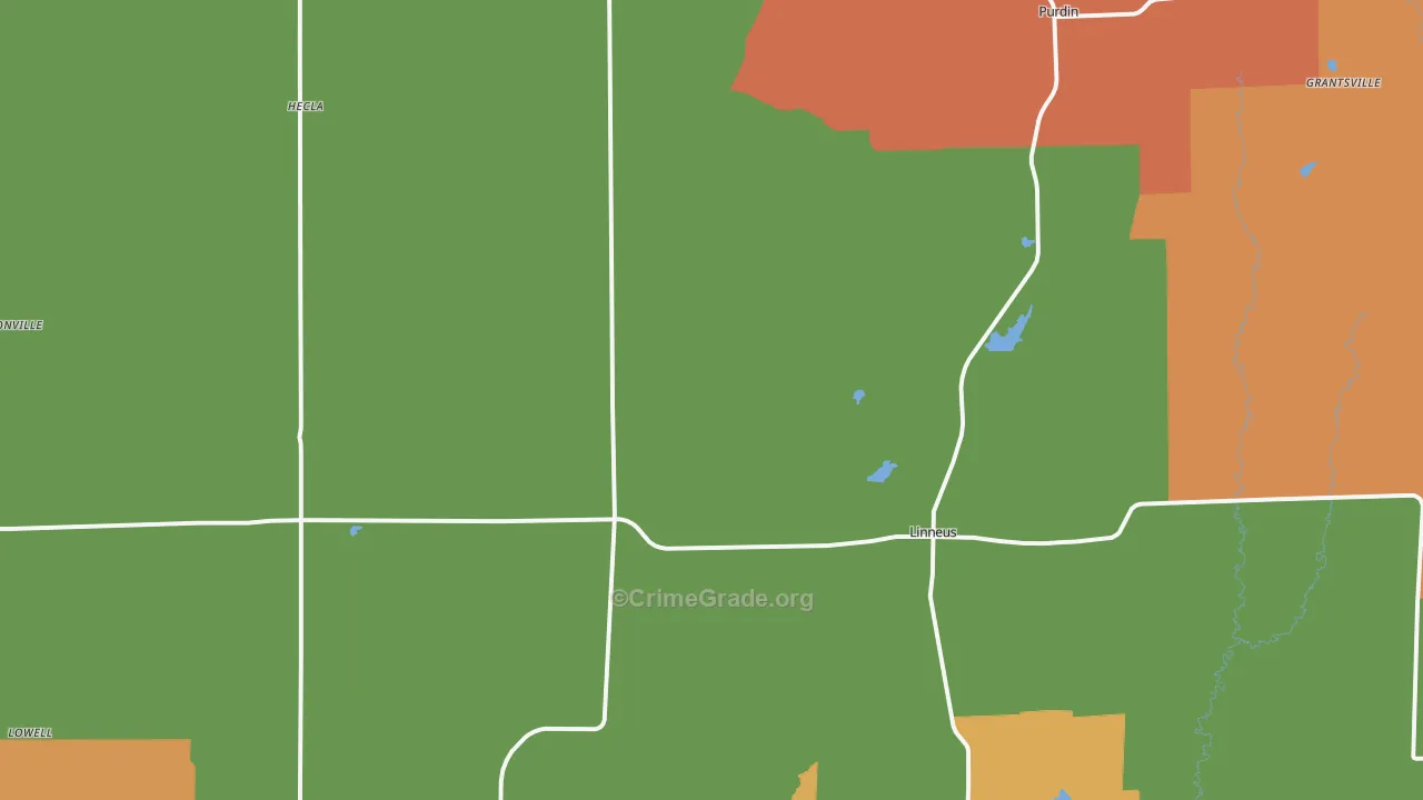 Linneus, MO Map of Robbery Rates