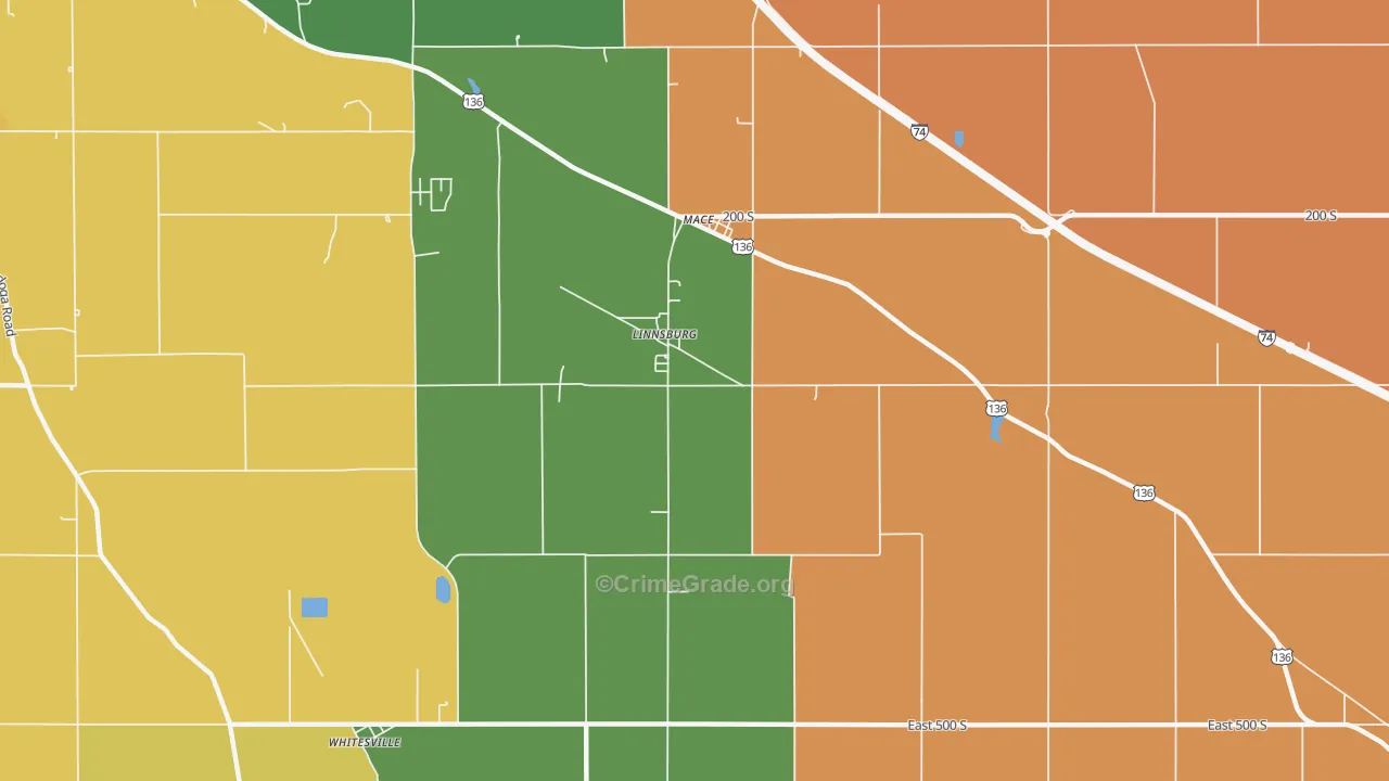 Linnsburg, IN Map of Robbery Rates