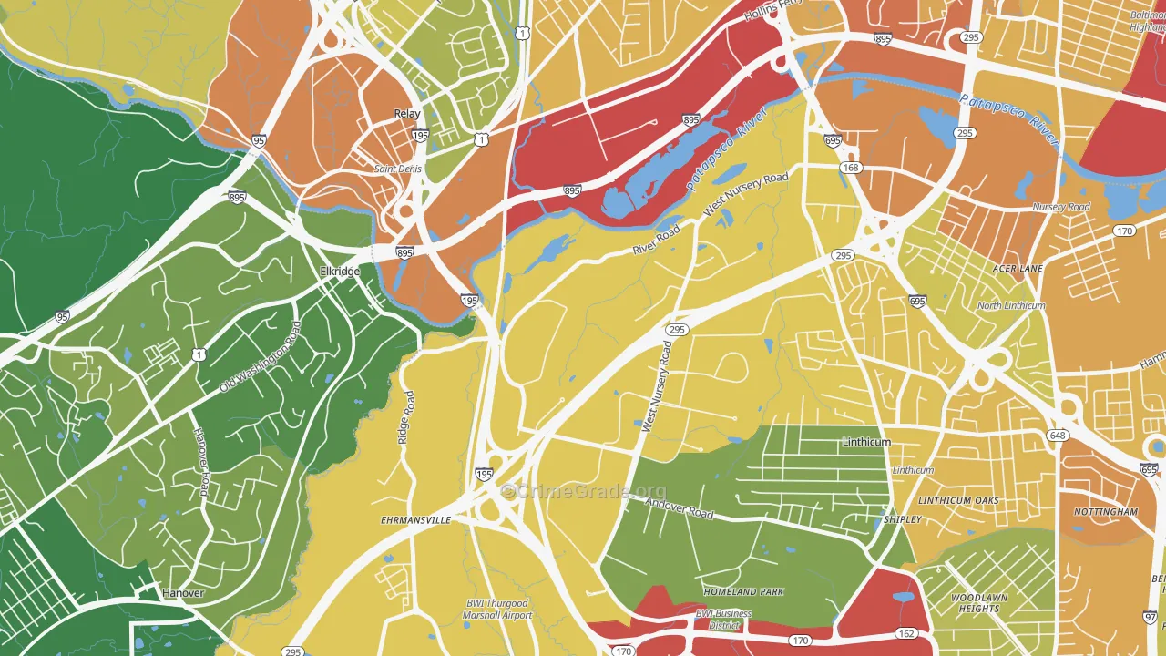 Linthicum Heights, MD Map of Robbery Rates
