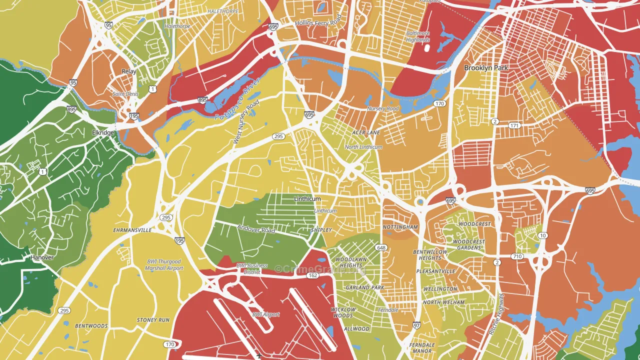Linthicum, MD Map of Robbery Rates