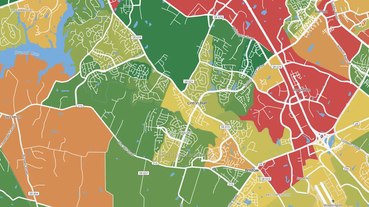 Linton Hall, VA Map of Robbery Rates