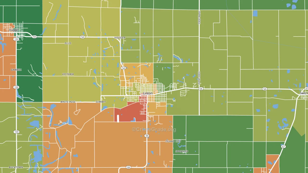 Linton, IN Map of Robbery Rates