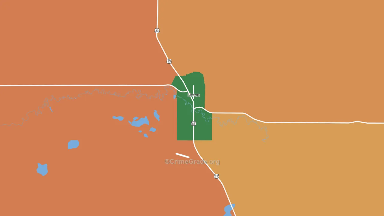 Linton, ND Map of Robbery Rates