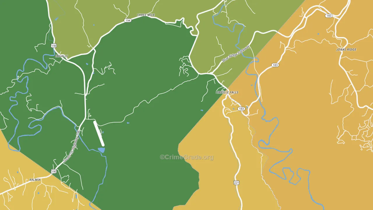 Linville Falls, NC Map of Robbery Rates