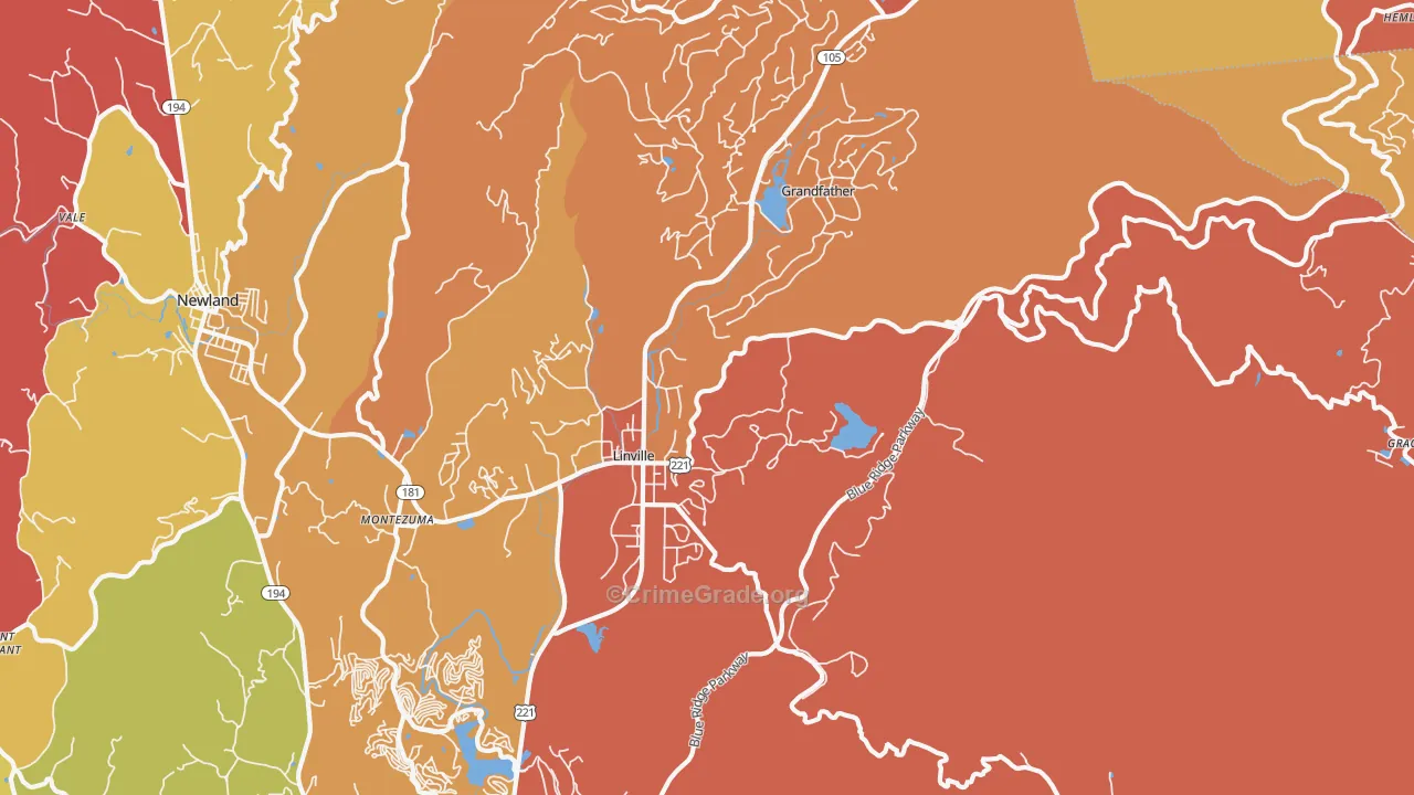 Linville, NC Map of Robbery Rates