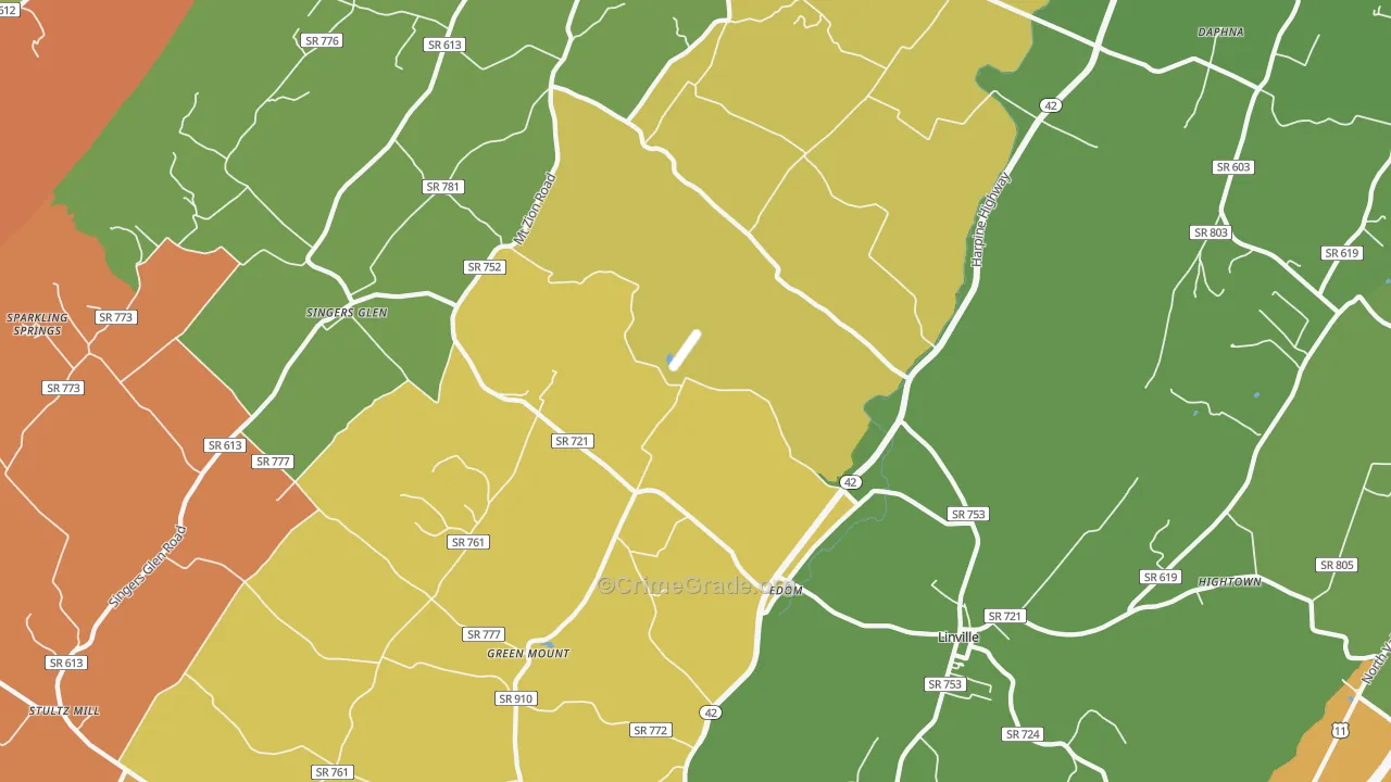 Linville, VA Map of Robbery Rates