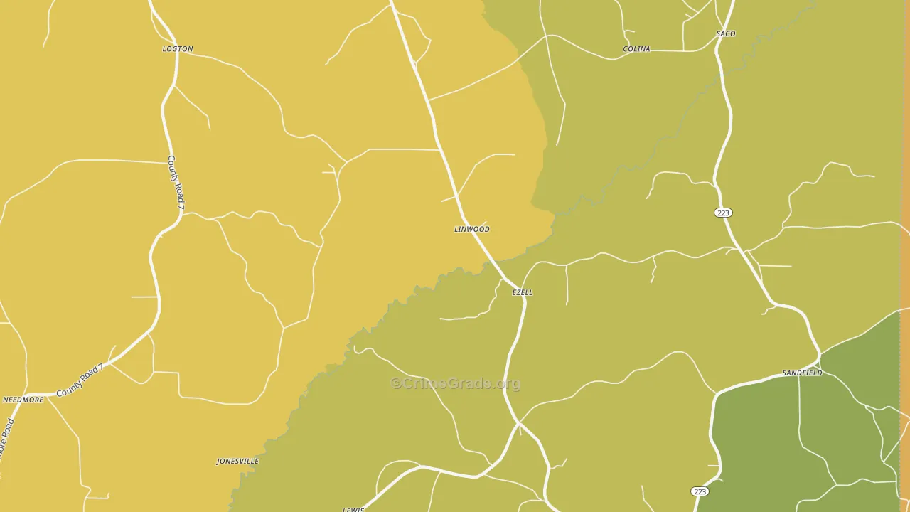 Linwood, AL Map of Robbery Rates