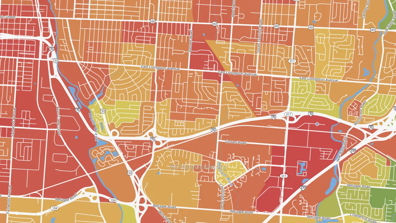 Linwood, Columbus, OH Map of Robbery Rates