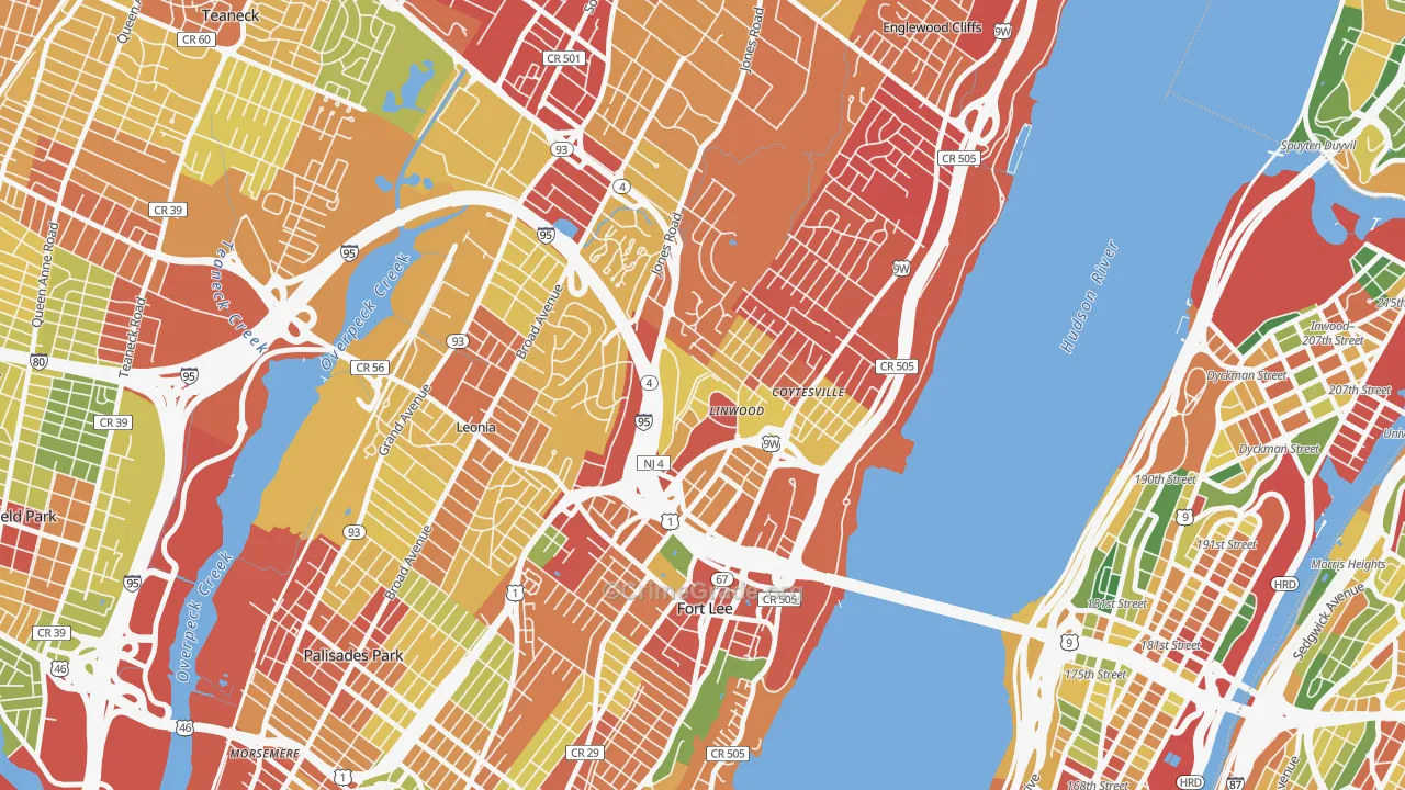 Linwood, Fort Lee, NJ Map of Robbery Rates