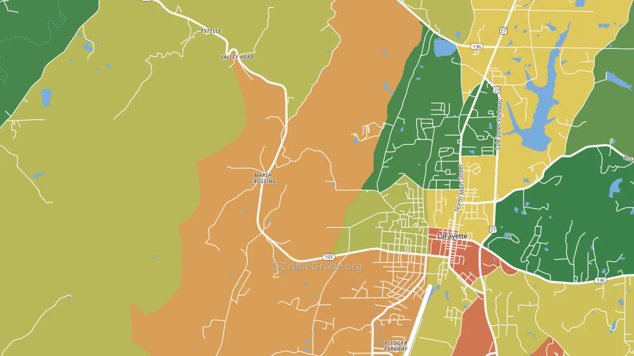 Linwood, GA Map of Robbery Rates