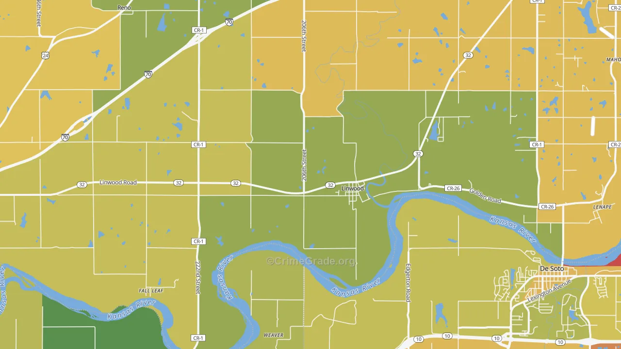 Linwood, KS Map of Robbery Rates