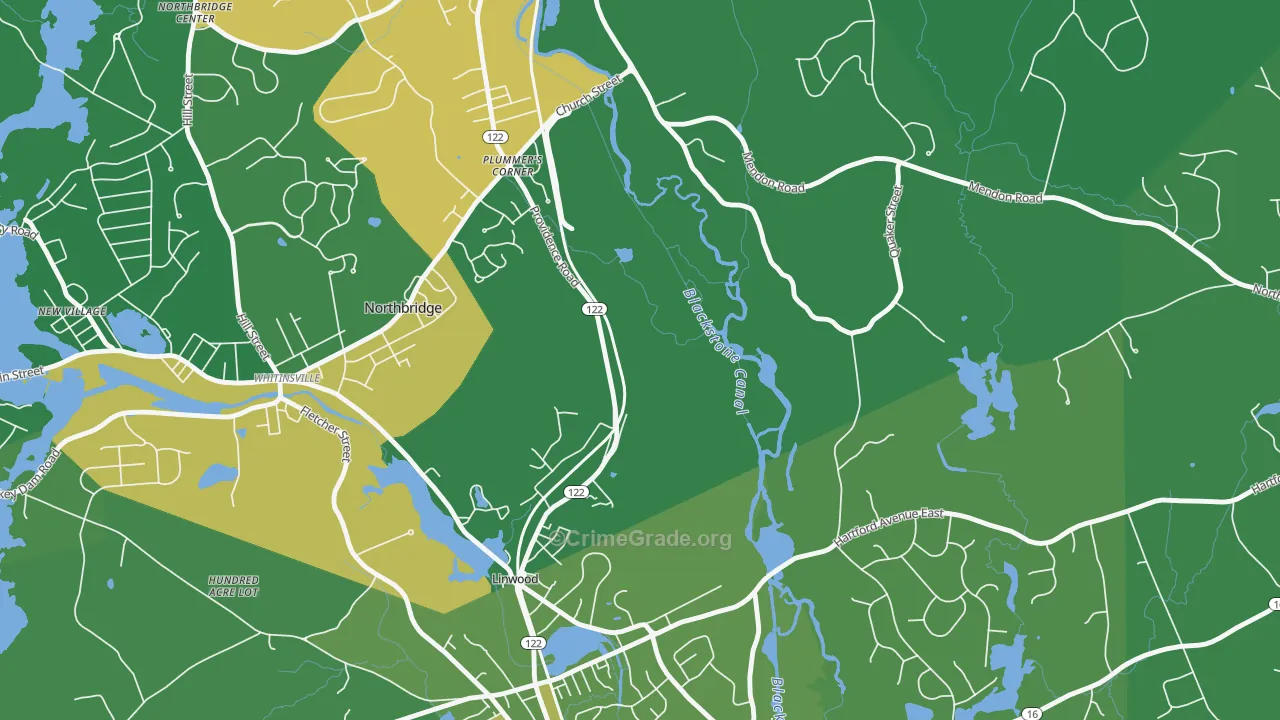 Linwood, MA Map of Robbery Rates