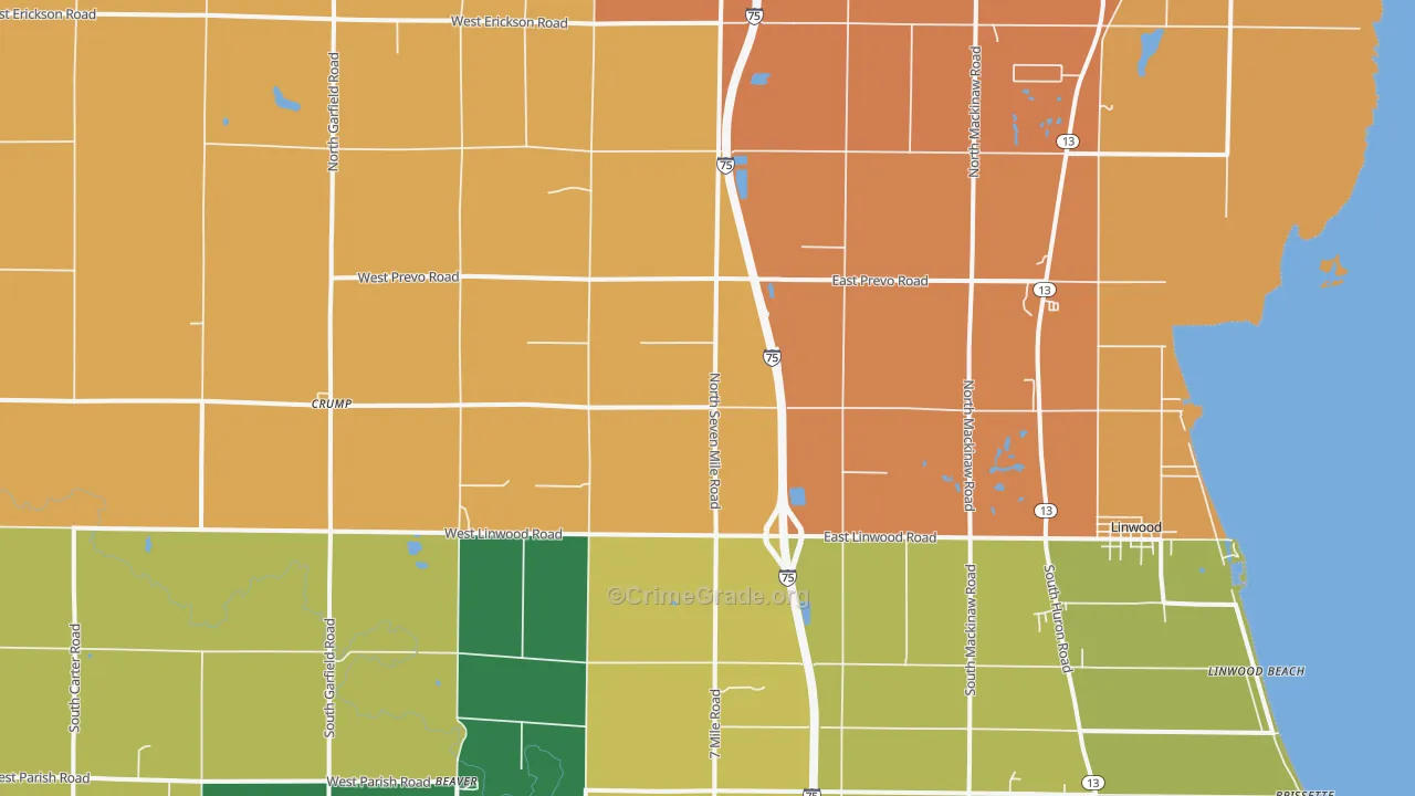 Linwood, MI Map of Robbery Rates