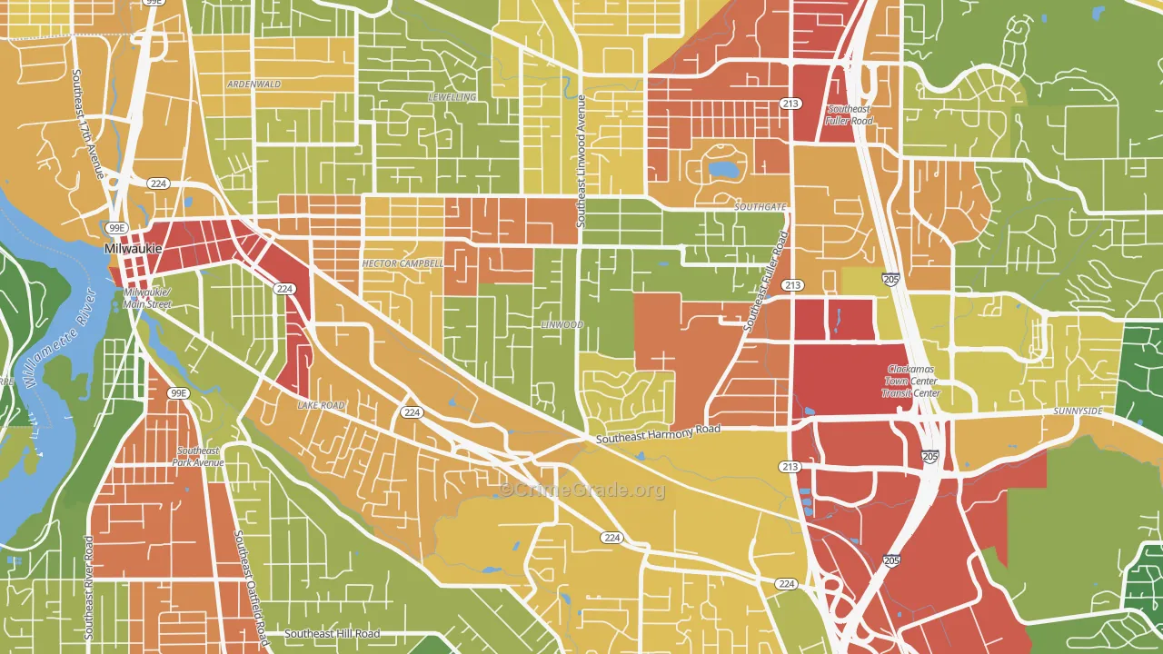 Linwood, Milwaukie, OR Map of Robbery Rates