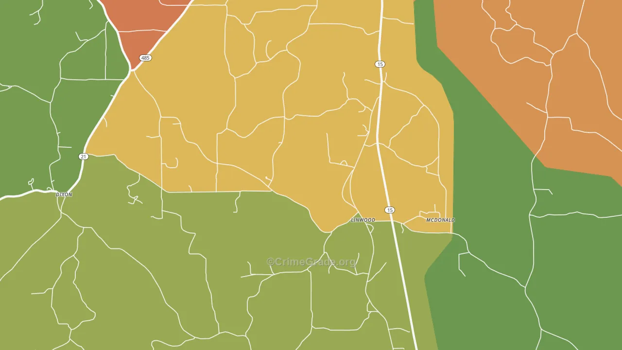 Linwood, MS Map of Robbery Rates