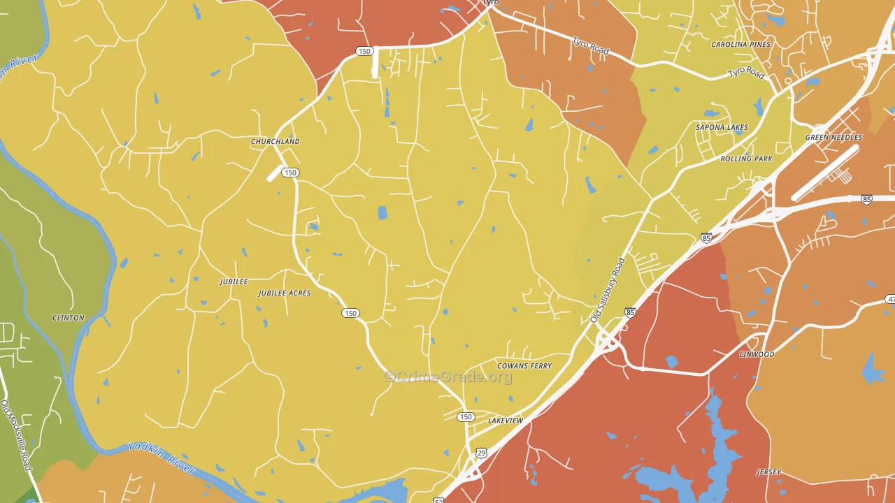 Linwood, NC Map of Robbery Rates