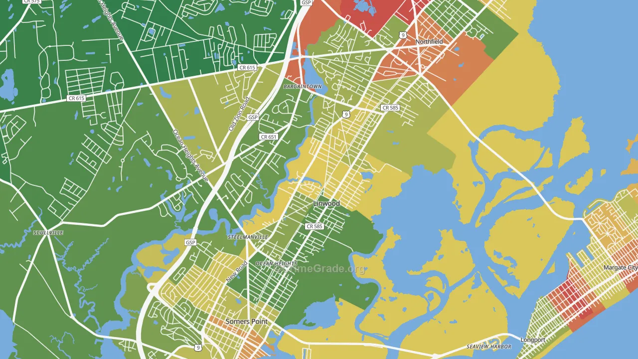 Linwood, NJ Map of Robbery Rates