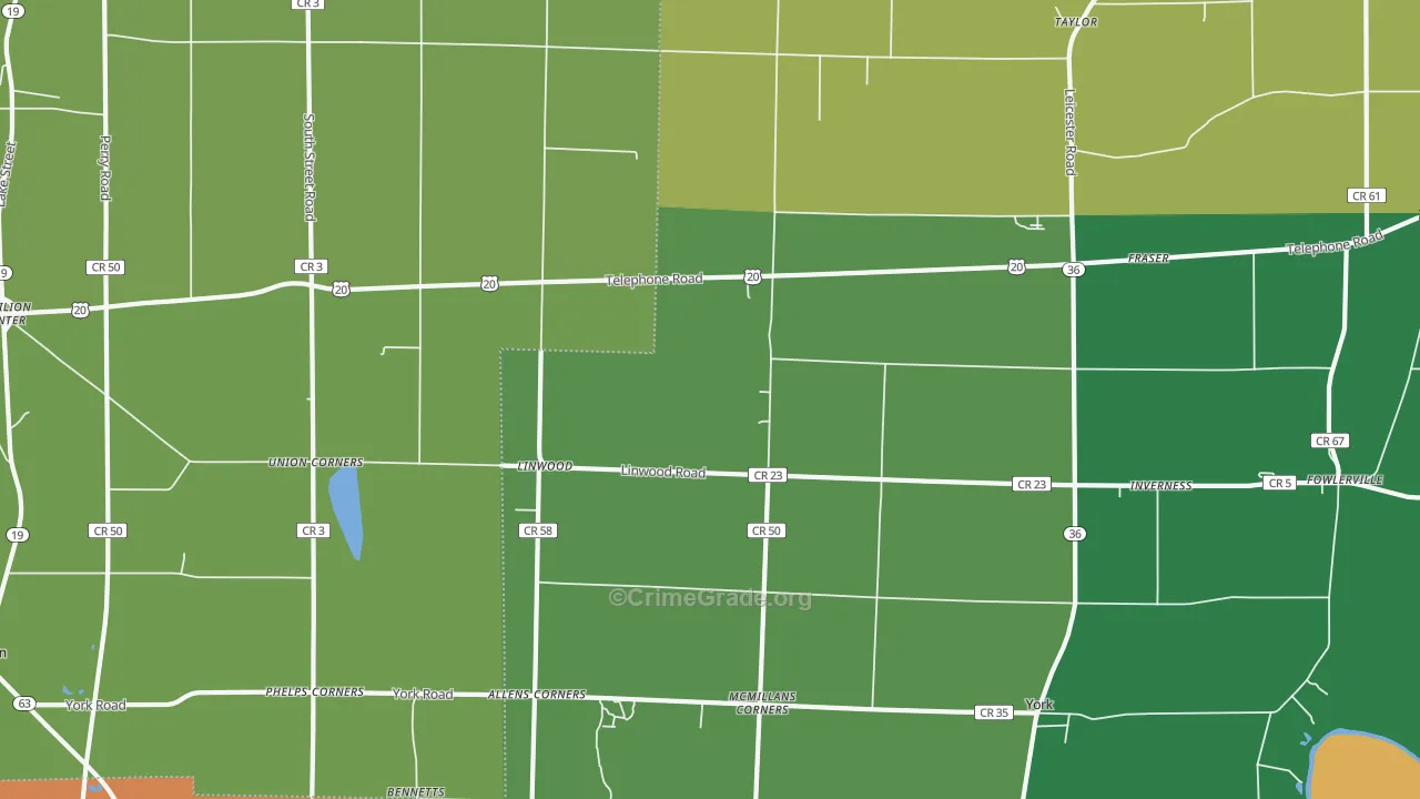 Linwood, NY Map of Robbery Rates