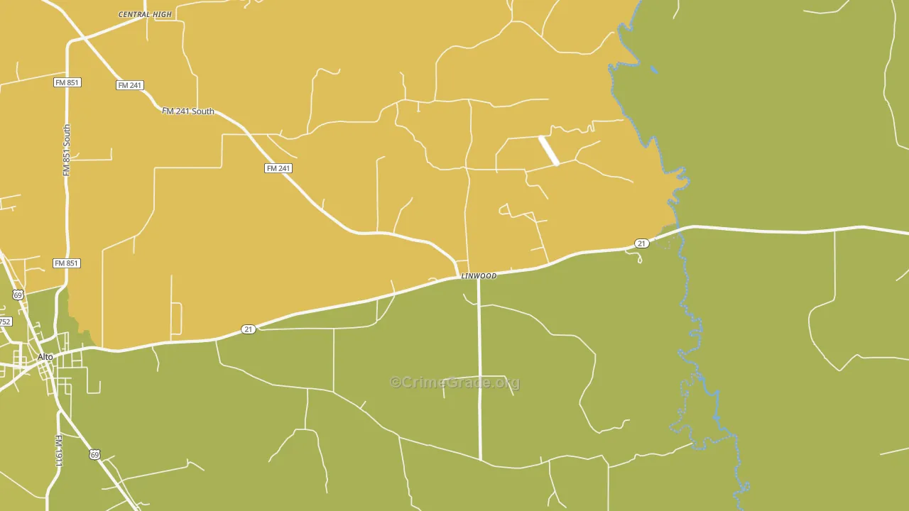 Linwood, TX Map of Robbery Rates