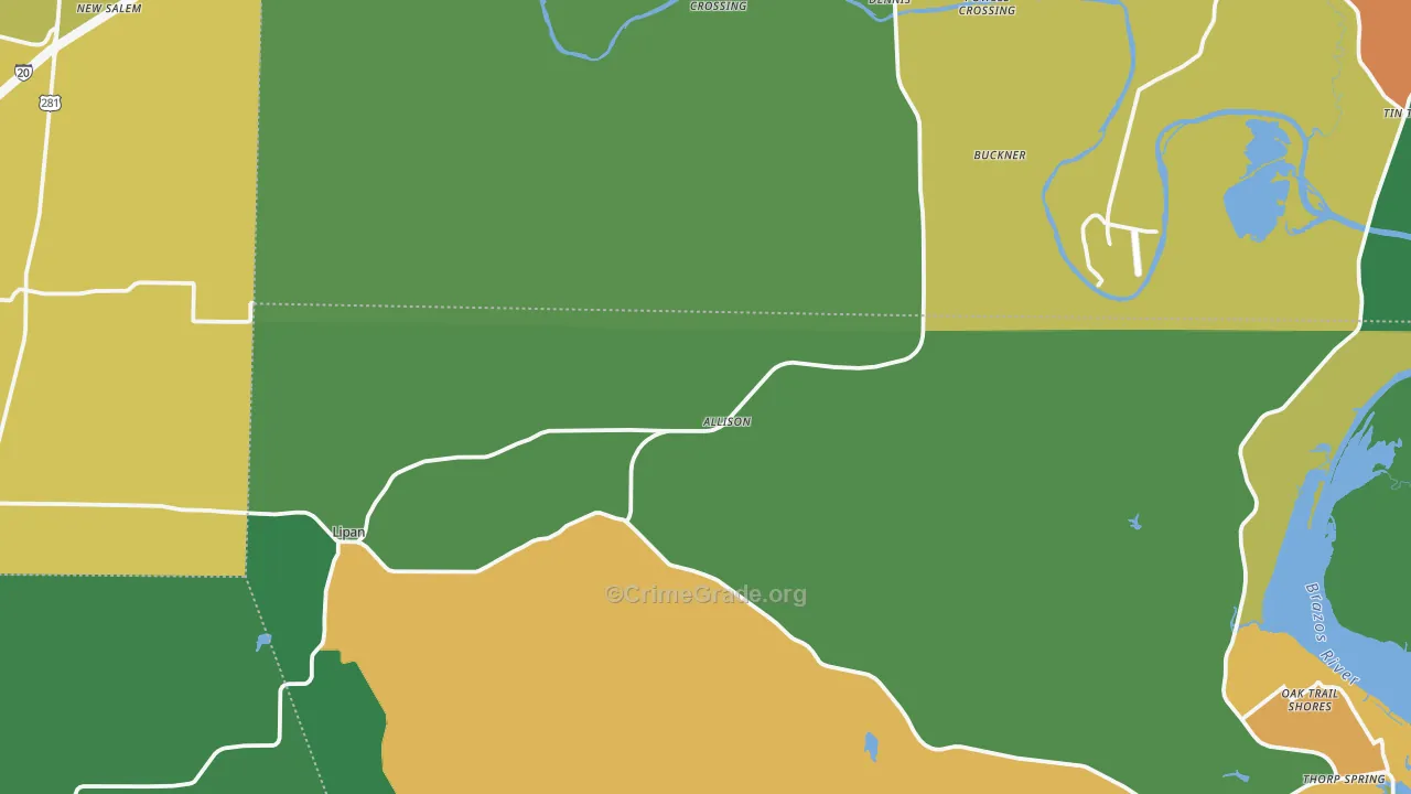 Lipan, TX Map of Robbery Rates