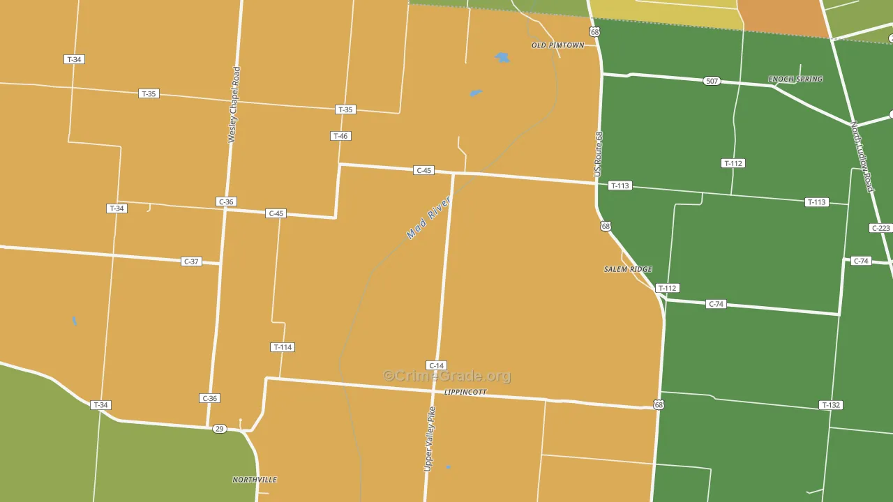 Lippincotts, OH Map of Robbery Rates