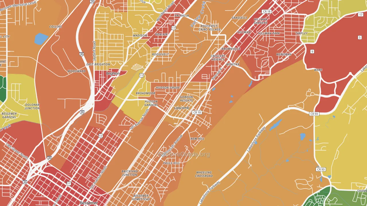 Lipscomb, AL Map of Robbery Rates