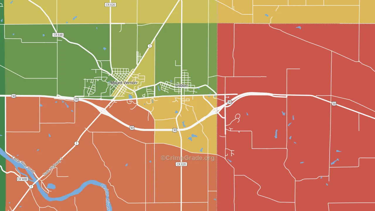Lisbon, IA Map of Robbery Rates