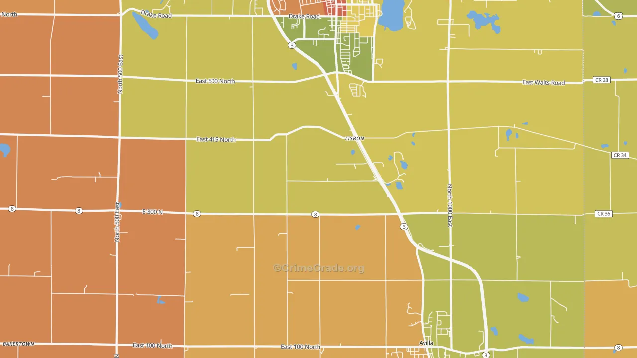 Lisbon, IN Map of Robbery Rates