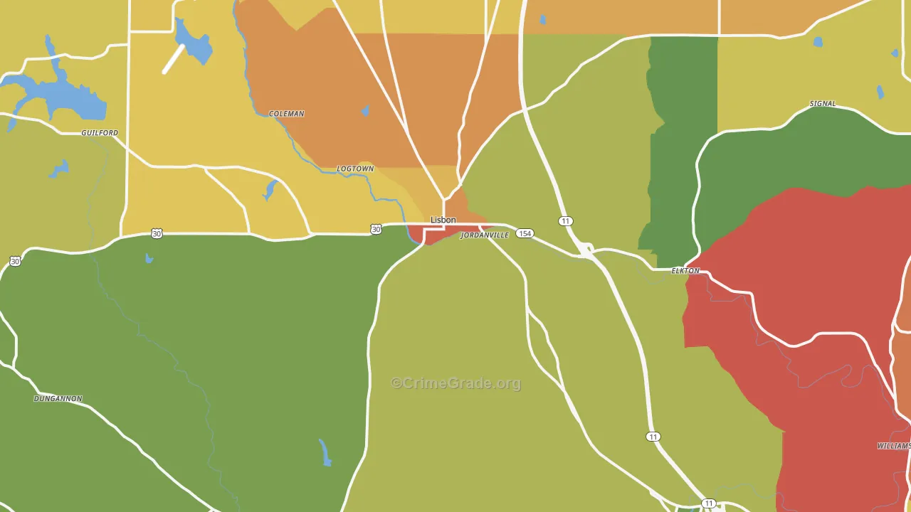 Lisbon, OH Map of Robbery Rates