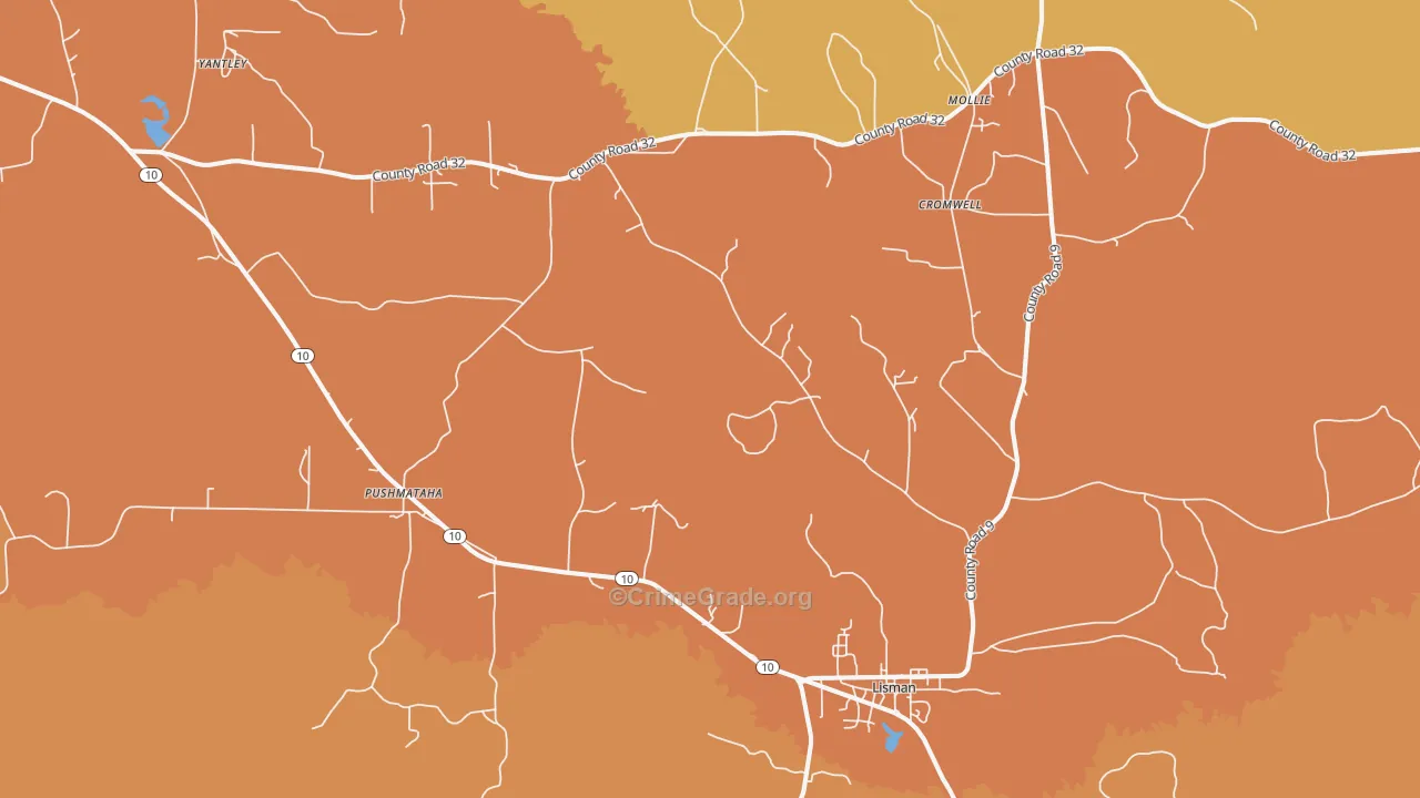 Lisman, AL Map of Robbery Rates